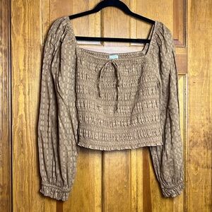Women's American Eagle Size XL Brown Crop Top with Long Sleeves